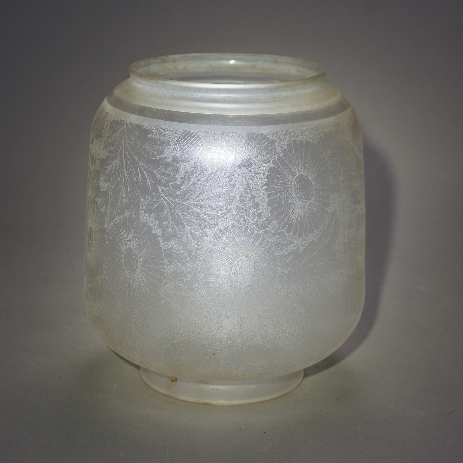 Antique Victorian Aesthetic Movement Floral Etched Glass Gas Shade Circa 1890 In Good Condition In Big Flats, NY