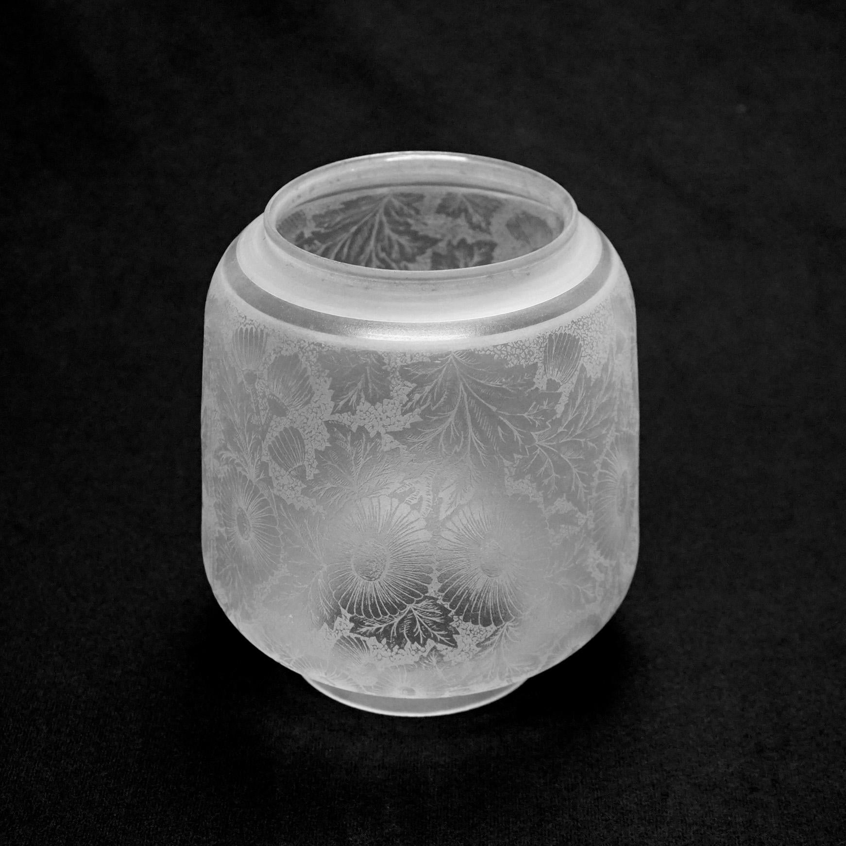 Antique Victorian Aesthetic Movement Floral Etched Glass Gas Shade Circa 1890 4