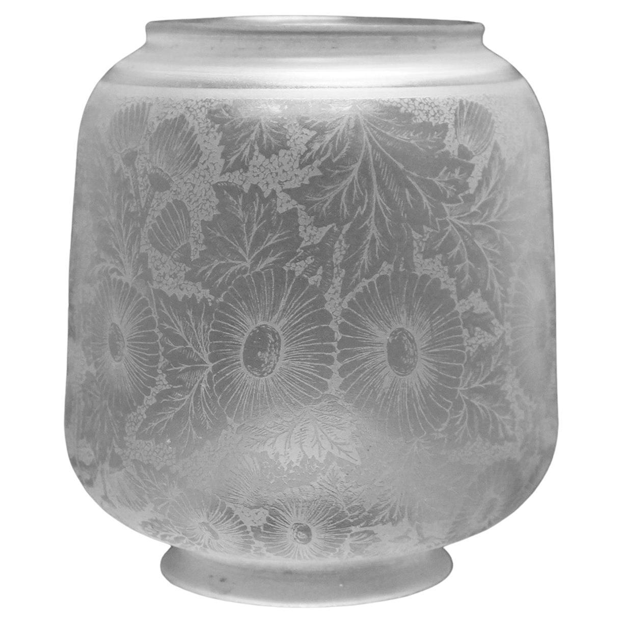 Antique Victorian Aesthetic Movement Floral Etched Glass Gas Shade Circa 1890 For Sale