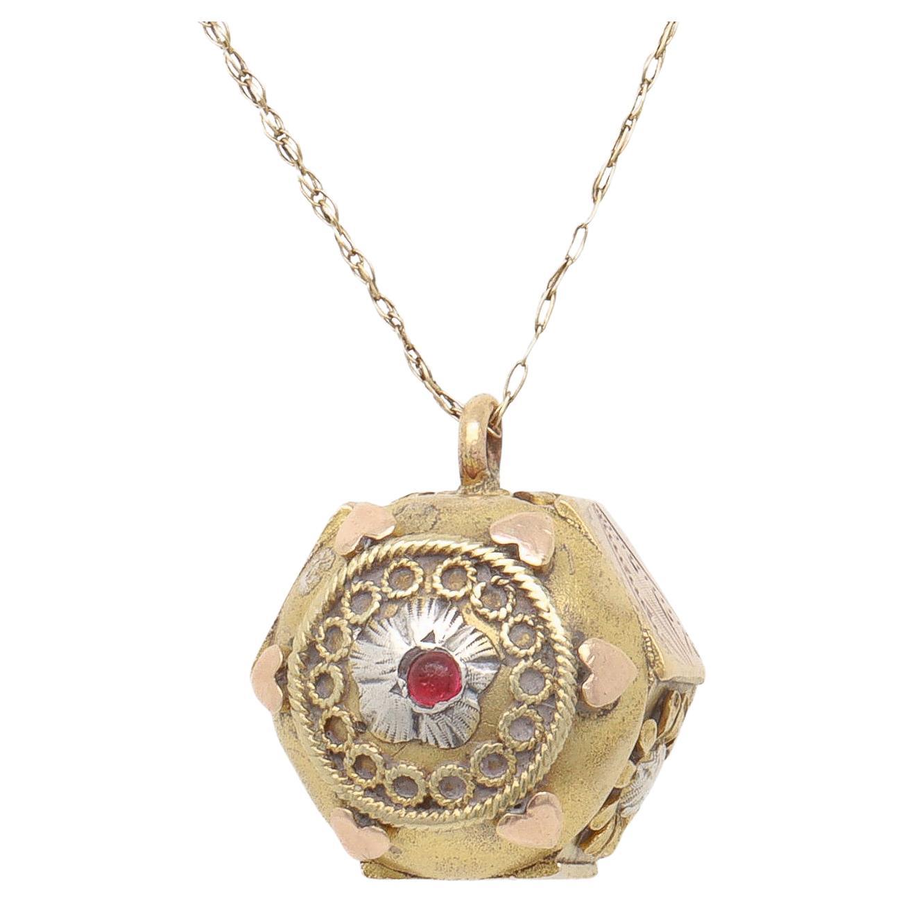 Antique Victorian / Aesthetic Movement Gold-Filled Hexagonal Watch Fob or Charm