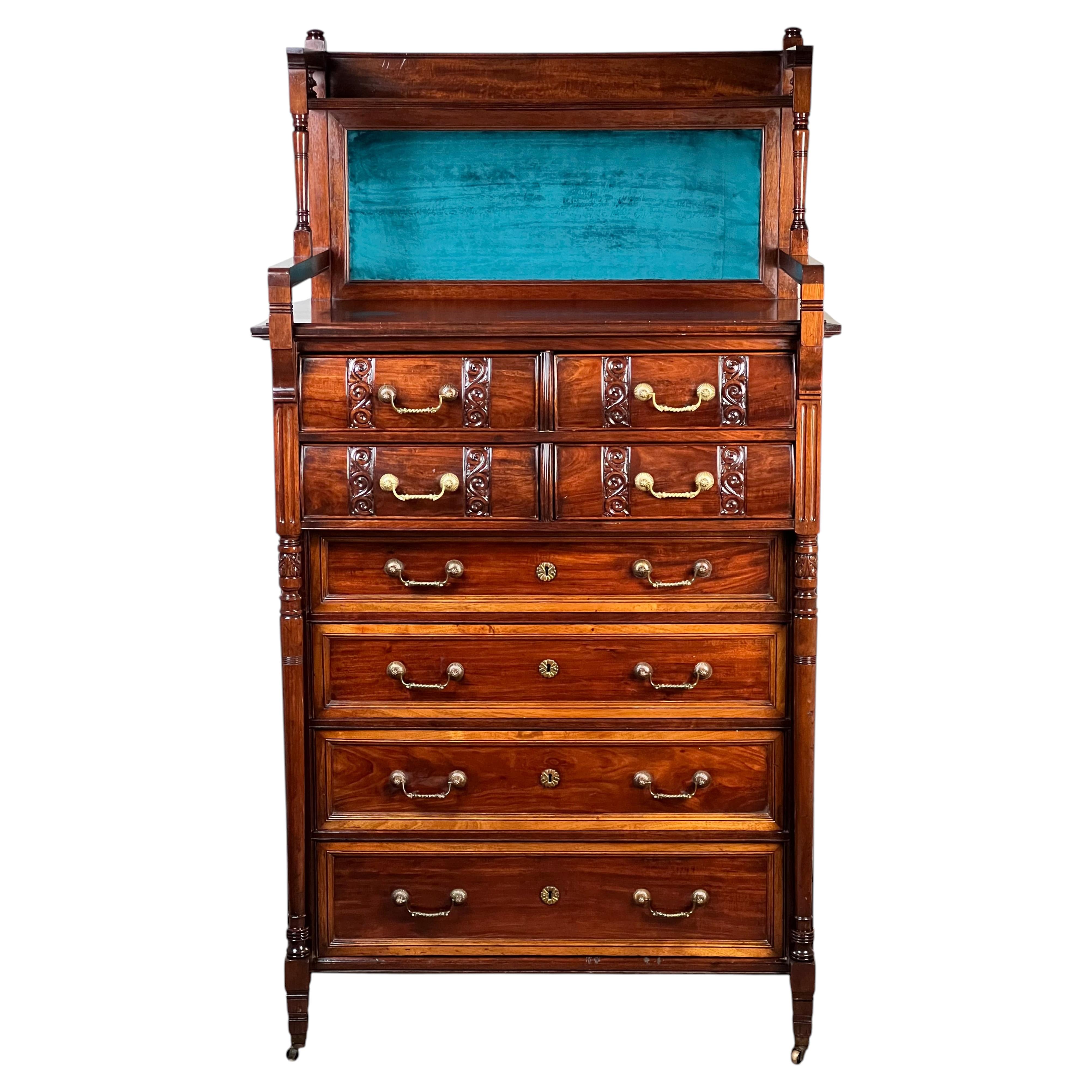 Antique Victorian Aesthetic Movement Mahogany Four Over Four Gentlemen’s Chest c For Sale