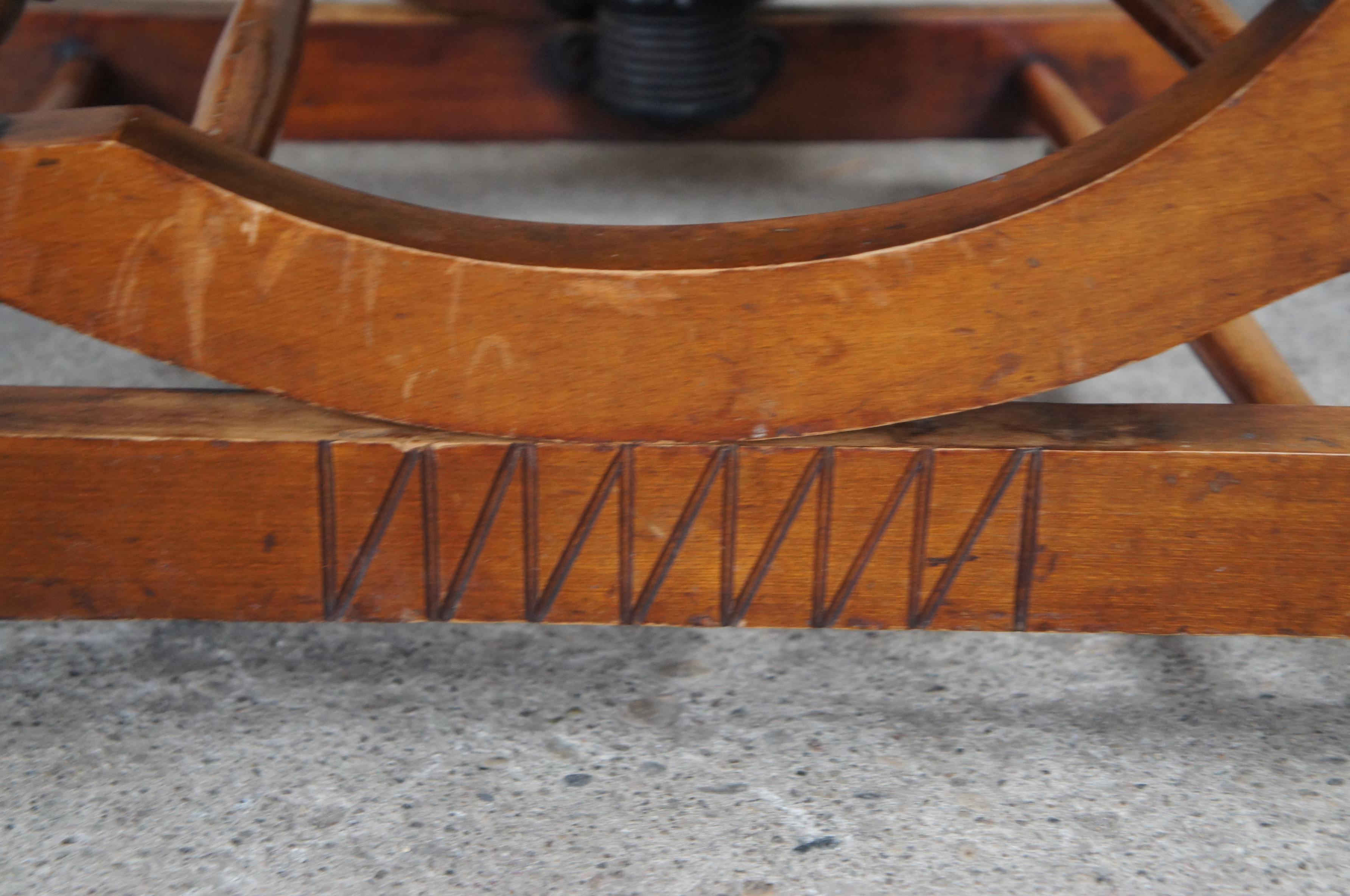 Fabric Antique Victorian Aesthetic Movement Oak Platform Rocking Chair Rocker Beehive For Sale