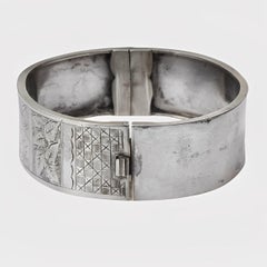 Antique Victorian Aesthetic Movement Silver Engraved Bangle Bracelet dated 1885
