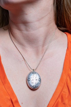 Antique Victorian Aesthetic Movement Sterling Silver Floral Locket- 1882