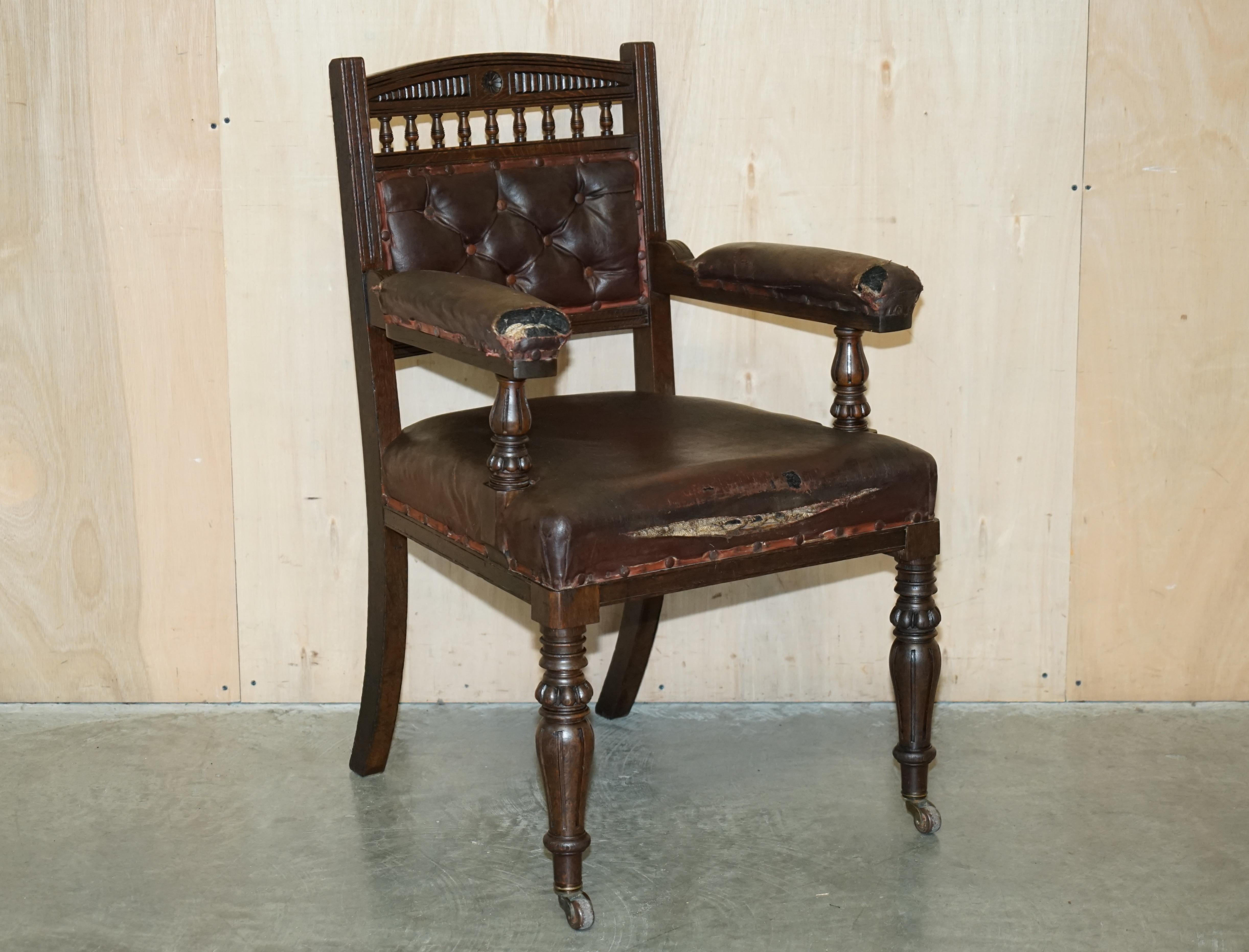 Royal House Antiques

Royal House Antiques is delighted to offer for sale this original Aesthetic Movement style Victorian circa 1860 armchair for restoration with original brown leather upholstery 

Please note the delivery fee listed is just a