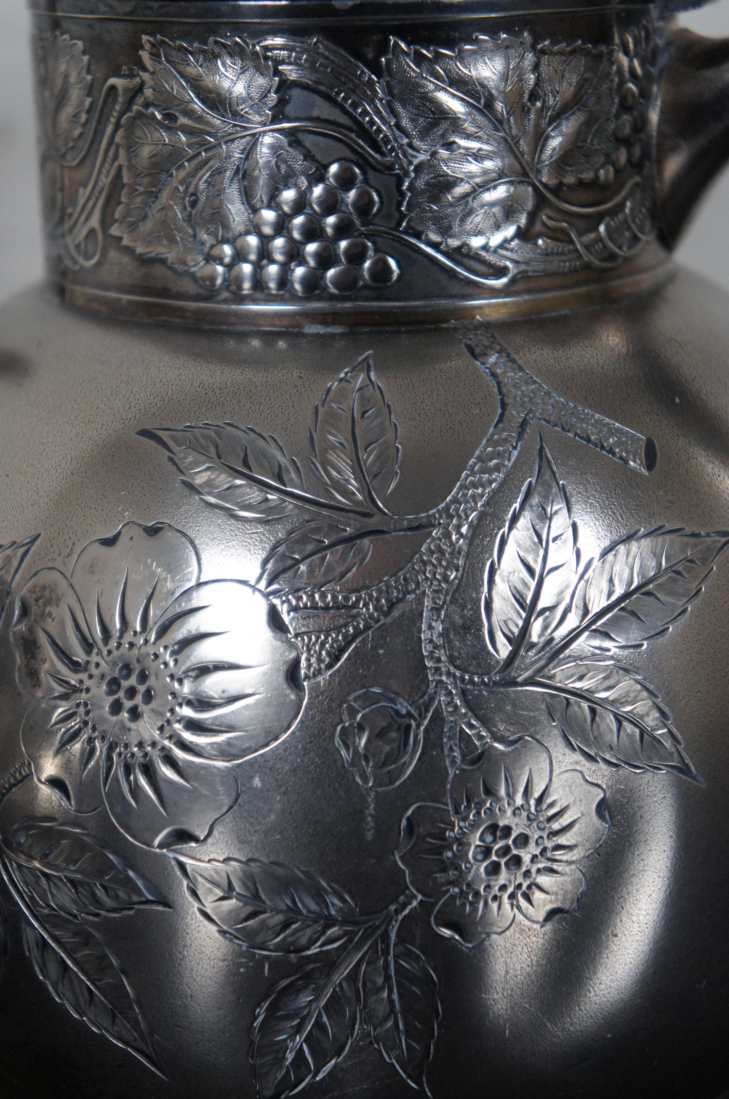Antique Victorian Aesthetic Pairpoint Quadruple Plated Tea Set Cream Sugar Pot 3