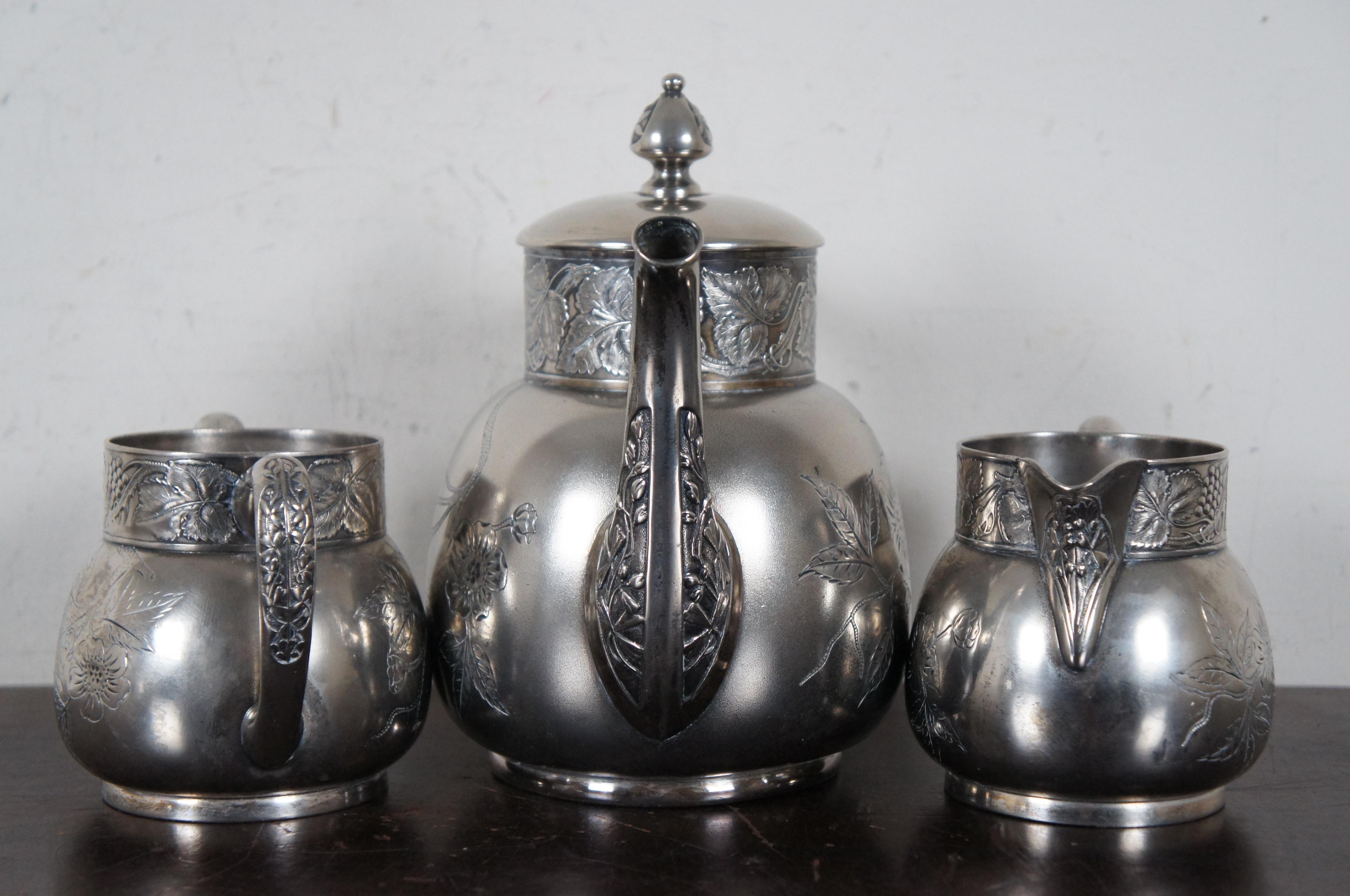 20th Century Antique Victorian Aesthetic Pairpoint Quadruple Plated Tea Set Cream Sugar Pot