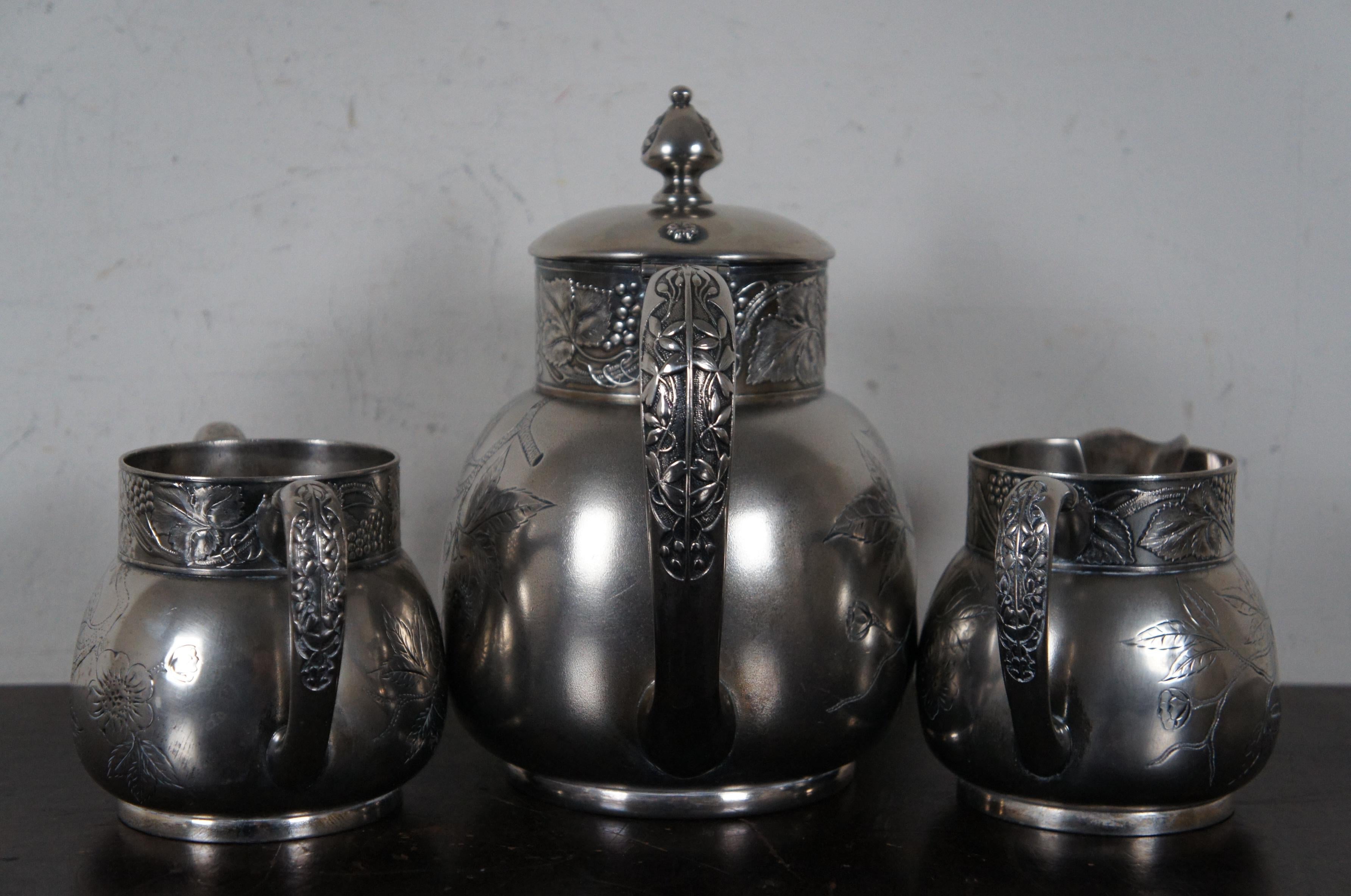 Silver Plate Antique Victorian Aesthetic Pairpoint Quadruple Plated Tea Set Cream Sugar Pot