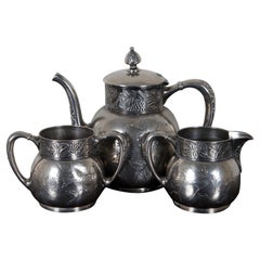 Antique Victorian Aesthetic Pairpoint Quadruple Plated Tea Set Cream Sugar Pot