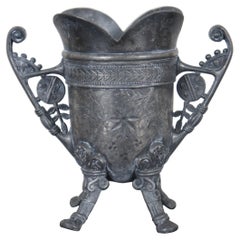 Ancienne urne victorienne esthétique en forme de vase à poignée en métal argenté Pairpoint Quadruple