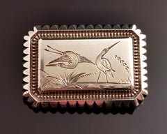 Antique Victorian Aesthetic Silver Brooch, Herons