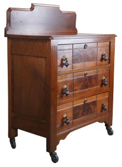 Antique Victorian Aesthetic Walnut Burl Wash Stand Chest Commode Side Table