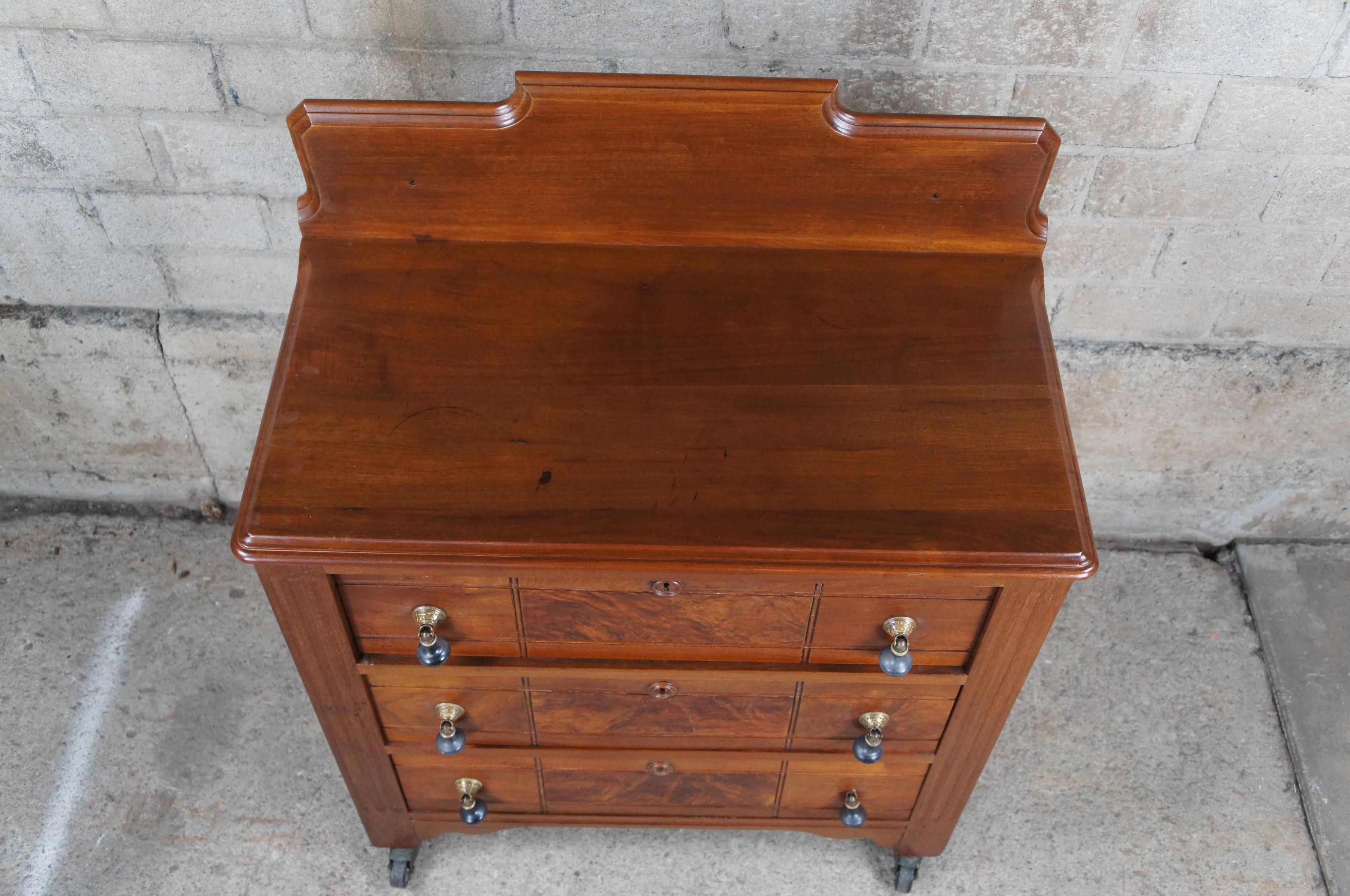 Antique Victorian Aesthetic Walnut Burl Wash Stand Chest Commode Side Table In Good Condition In Dayton, OH