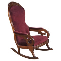 Antique Victorian Aesthetic Walnut Rocking Velvet Bergere Parlor Arm Chair 