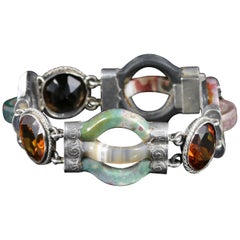 Antique Victorian Agate Bracelet Scottish Silver, circa 1860