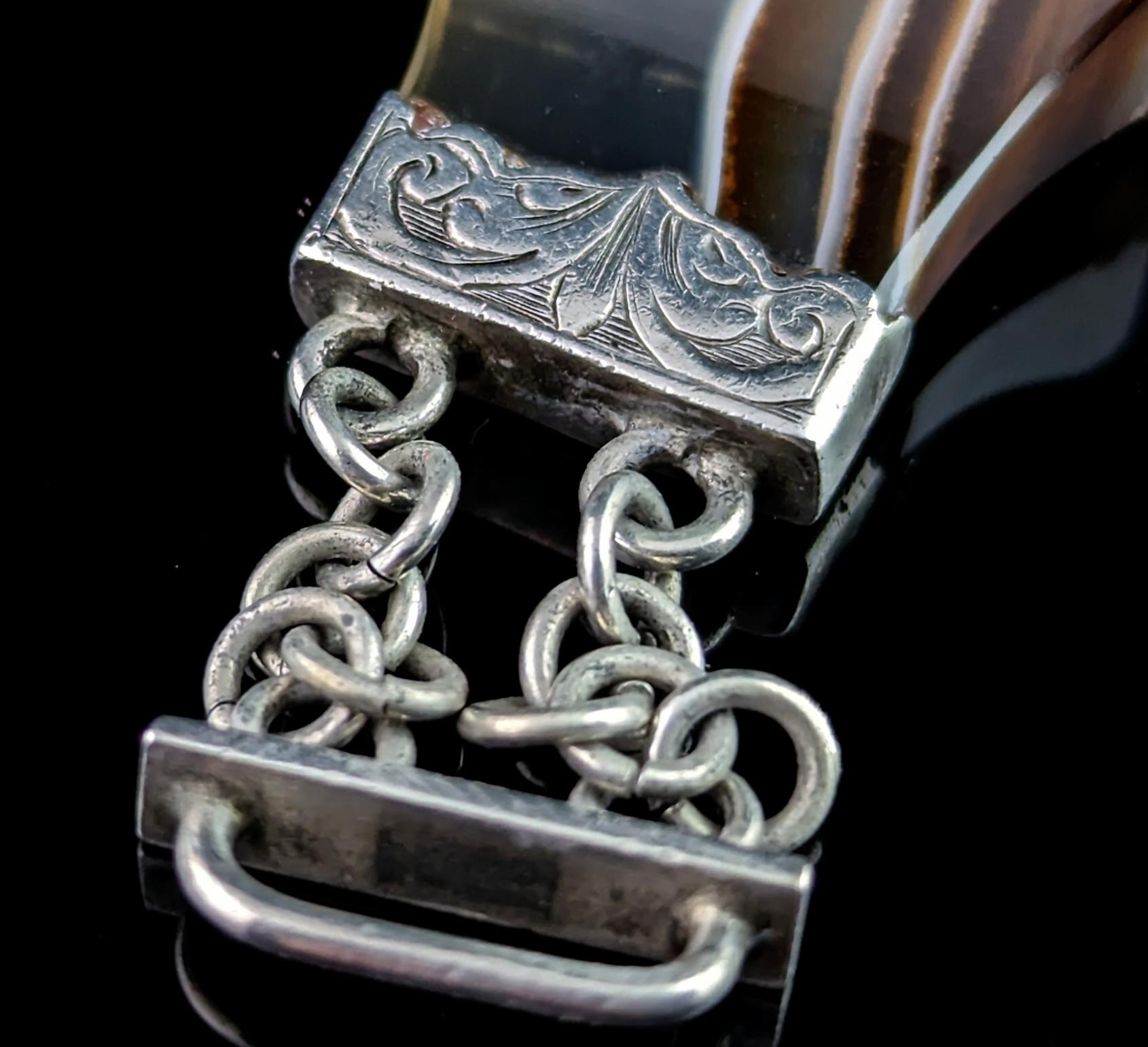 Antique Victorian agate bracelet, sterling silver, Sugarloaf cabochon  5