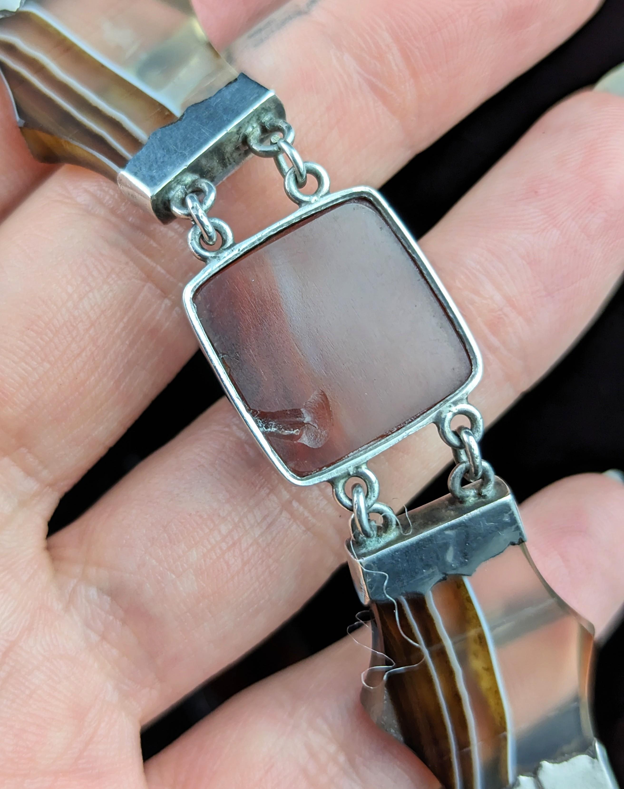 Antique Victorian agate bracelet, sterling silver, Sugarloaf cabochon  1