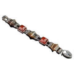 Bracelet victorien ancien en agate, argent sterling et cabochon en forme de pain de sucre 