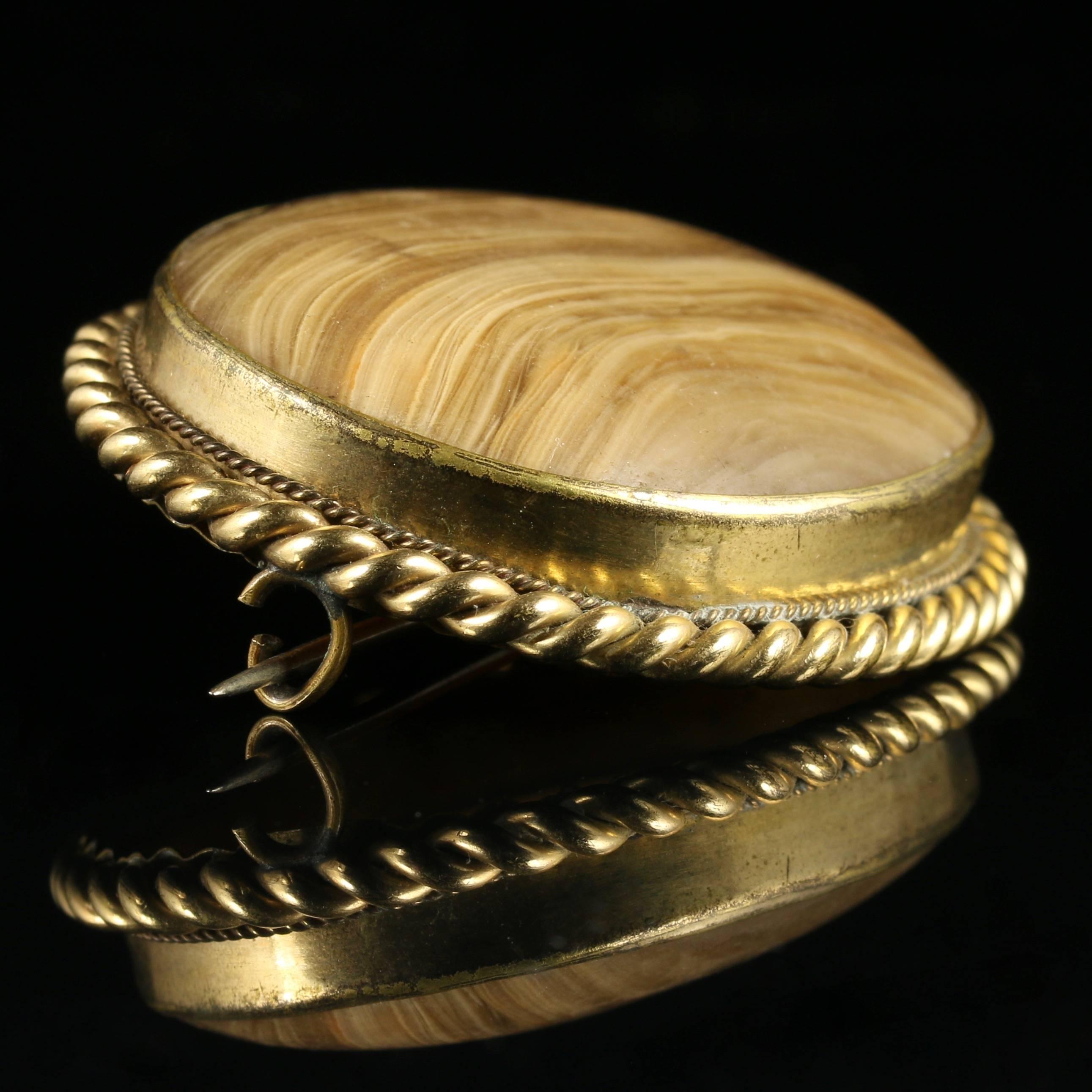 Antique Victorian Agate Brooch Gold, circa 1900 In Excellent Condition In Lancaster, Lancashire