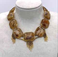 Antique Victorian Agate Gilt Metall Tassels Demi Parure