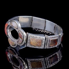 Antique Victorian Agate Scottish Bracelet Silver, circa 1860