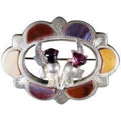 Antique Victorian Agate Scottish Thistle Brooch, circa 1860