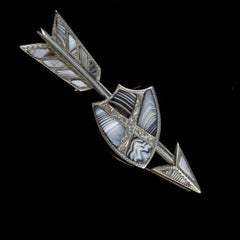 Antique Victorian Agate Shield and Arrow Brooch, circa 1860
