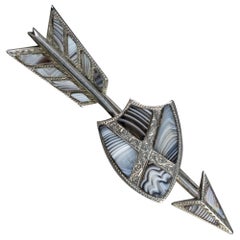 Antique Victorian Agate Shield and Arrow Brooch, circa 1860