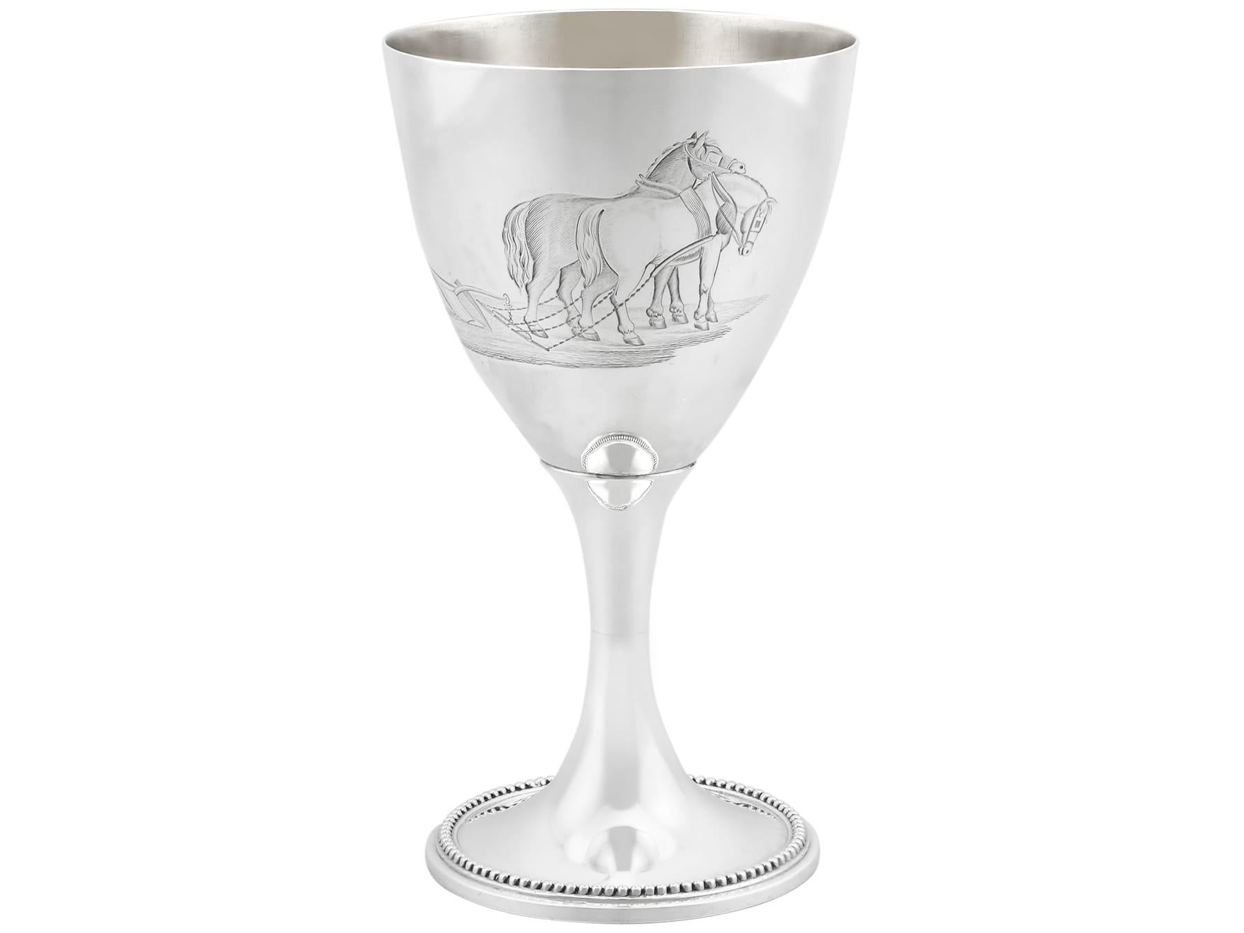English Victorian Agricultural Sterling Silver Goblet For Sale