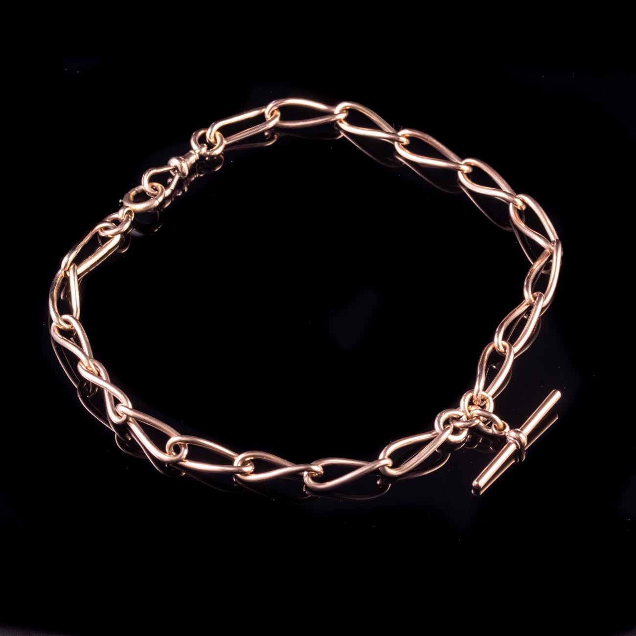 Antique Victorian Albert Chain 9 Carat Rose Gold Link Necklace, circa 1900 For Sale 2