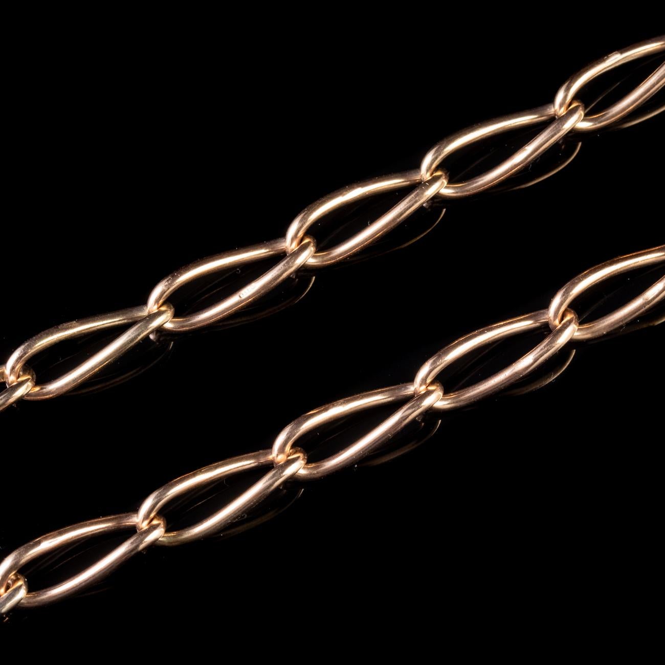 Antique Victorian Albert Chain 9 Carat Rose Gold Link Necklace, circa 1900 For Sale 3