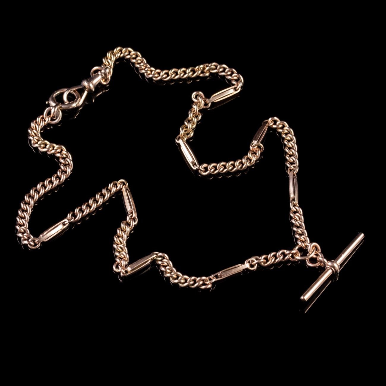 Women's or Men's Antique Victorian Albert Chain 9 Carat Rose Gold Necklace, circa 1900