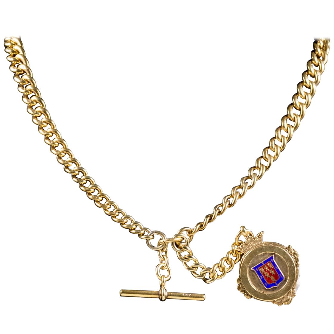 Antique Victorian Albert Chain Gold-Plated Silver Necklace, circa 1900