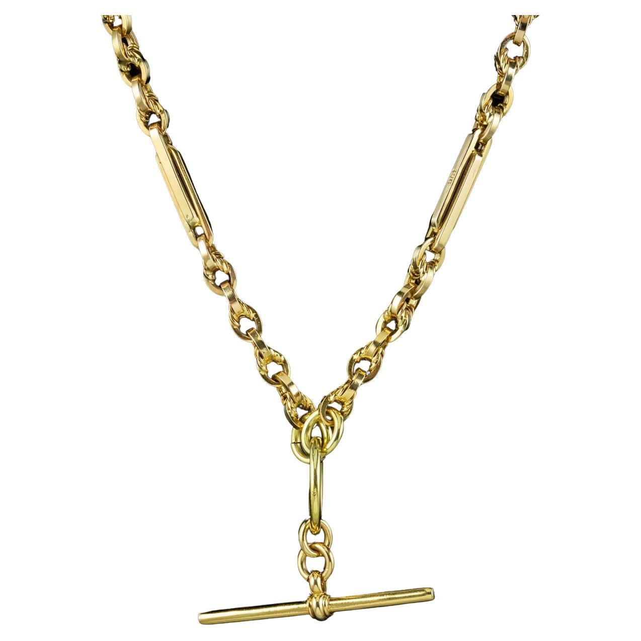 Antique Victorian Albert Chain Necklace 9ct Gold
