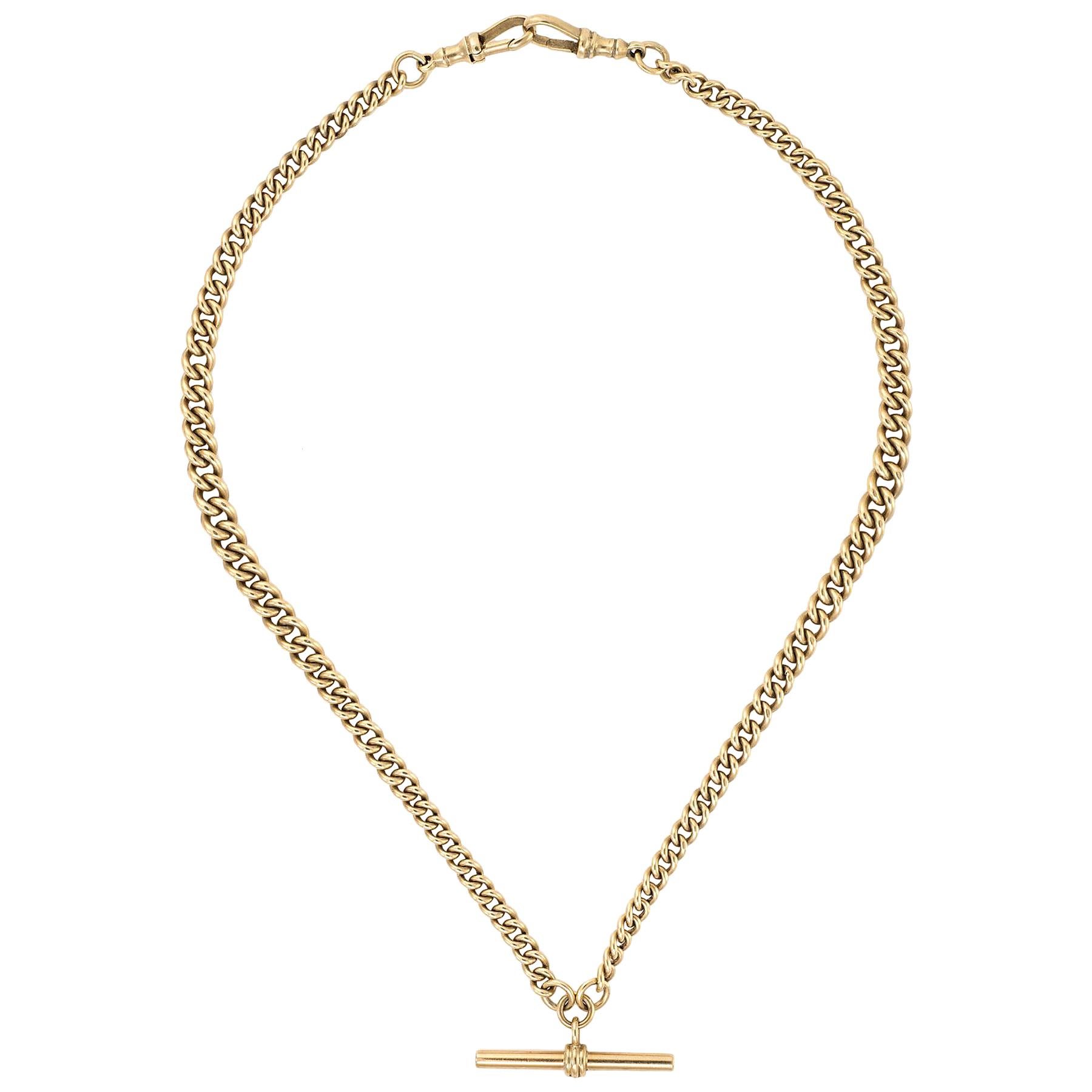 Antique Victorian Albert Chain T Bar Necklace Vintage 9 Karat Gold Curb Link