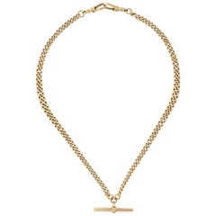 Antique Victorian Albert Chain T Bar Necklace Vintage 9 Karat Gold Curb Link