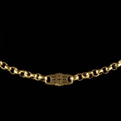 Antique Victorian Albert Necklace 18 Carat Gold on Silver, circa 1880