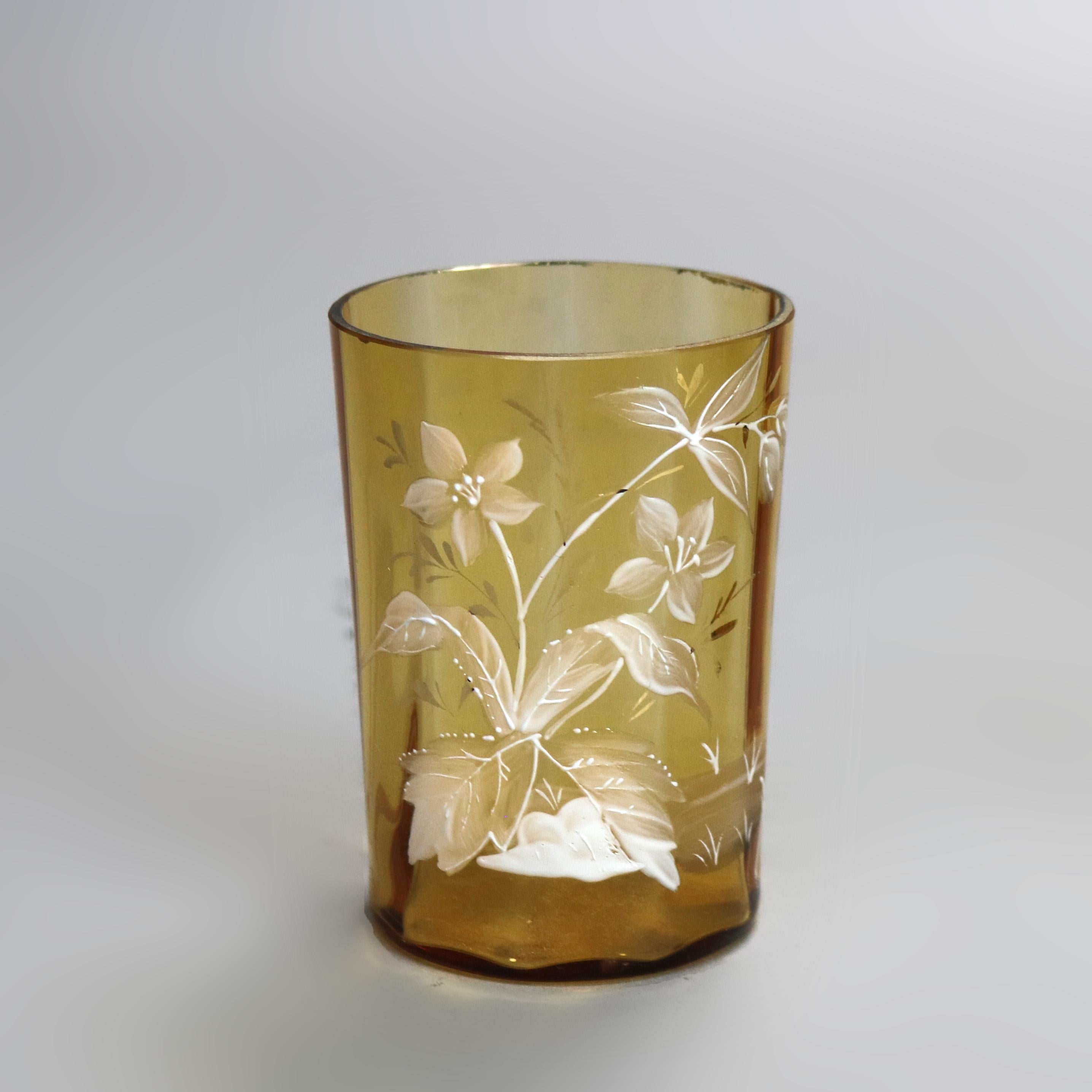 Service à jus de fruits victorien en verre ambré peint à la main avec pichet et quatre verres C1900

Dimensions - 9 