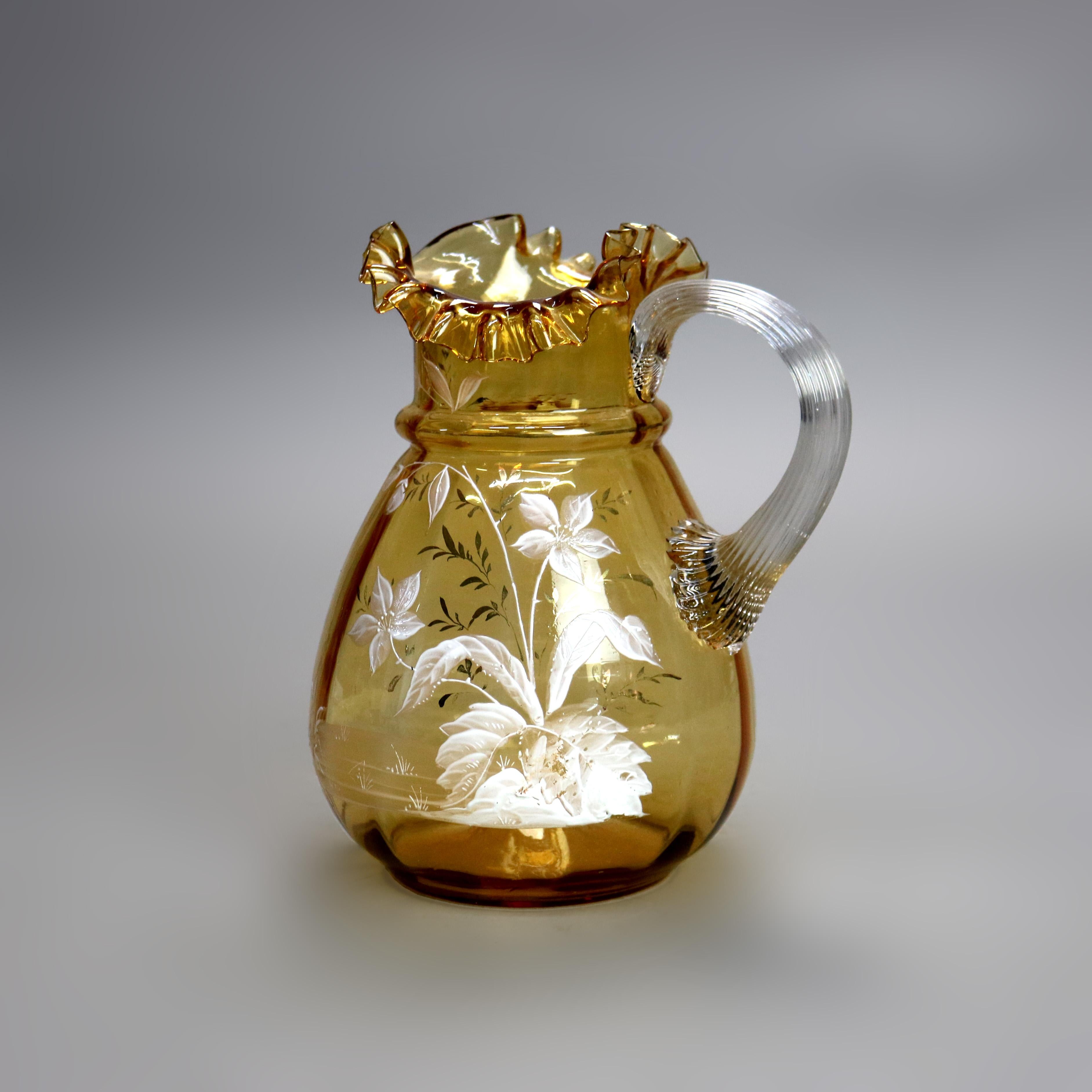20ième siècle Service à glace victorien ancien en verre ambré peint à la main C1900 en vente
