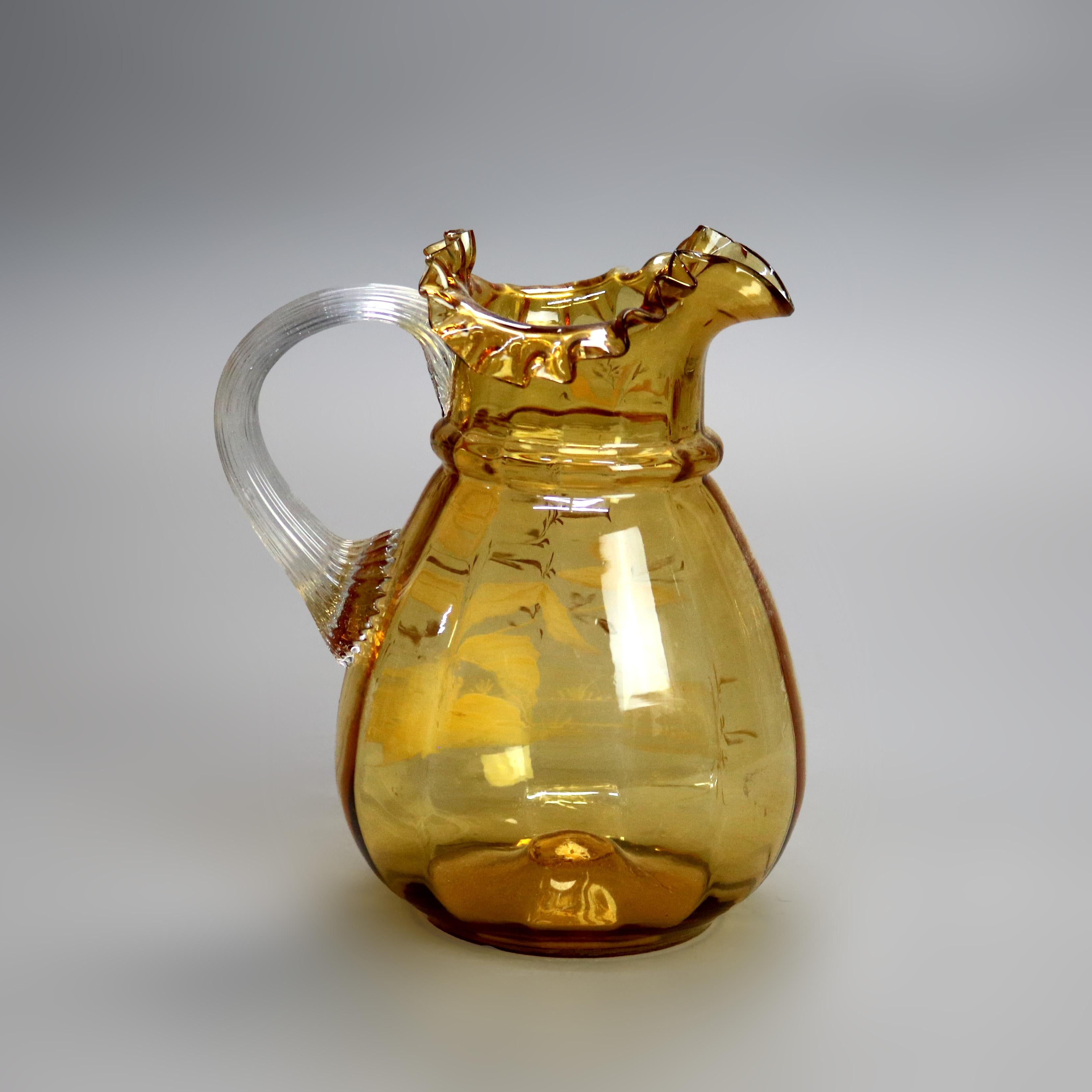 Verre Service à glace victorien ancien en verre ambré peint à la main C1900 en vente