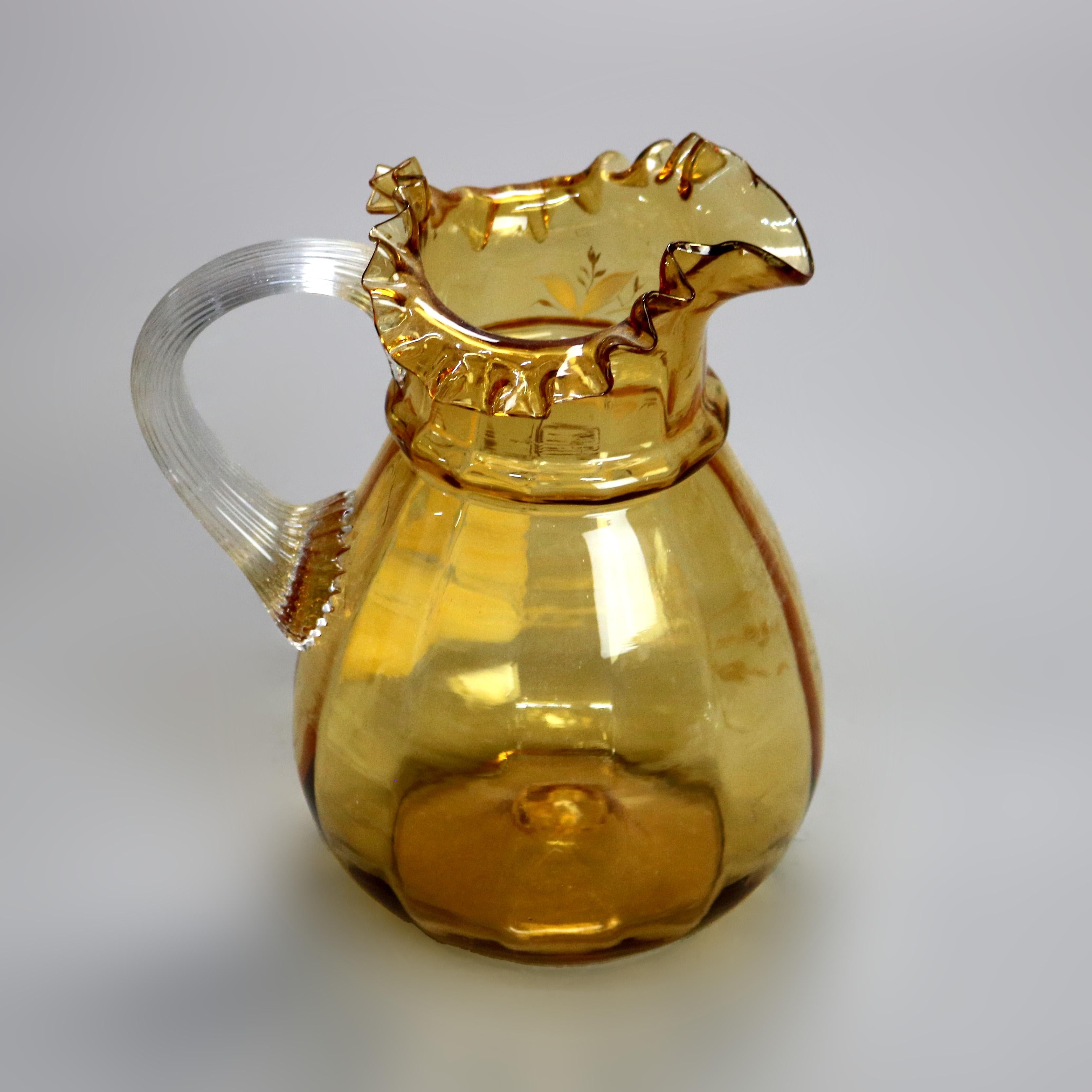 Service à glace victorien ancien en verre ambré peint à la main C1900 en vente 1