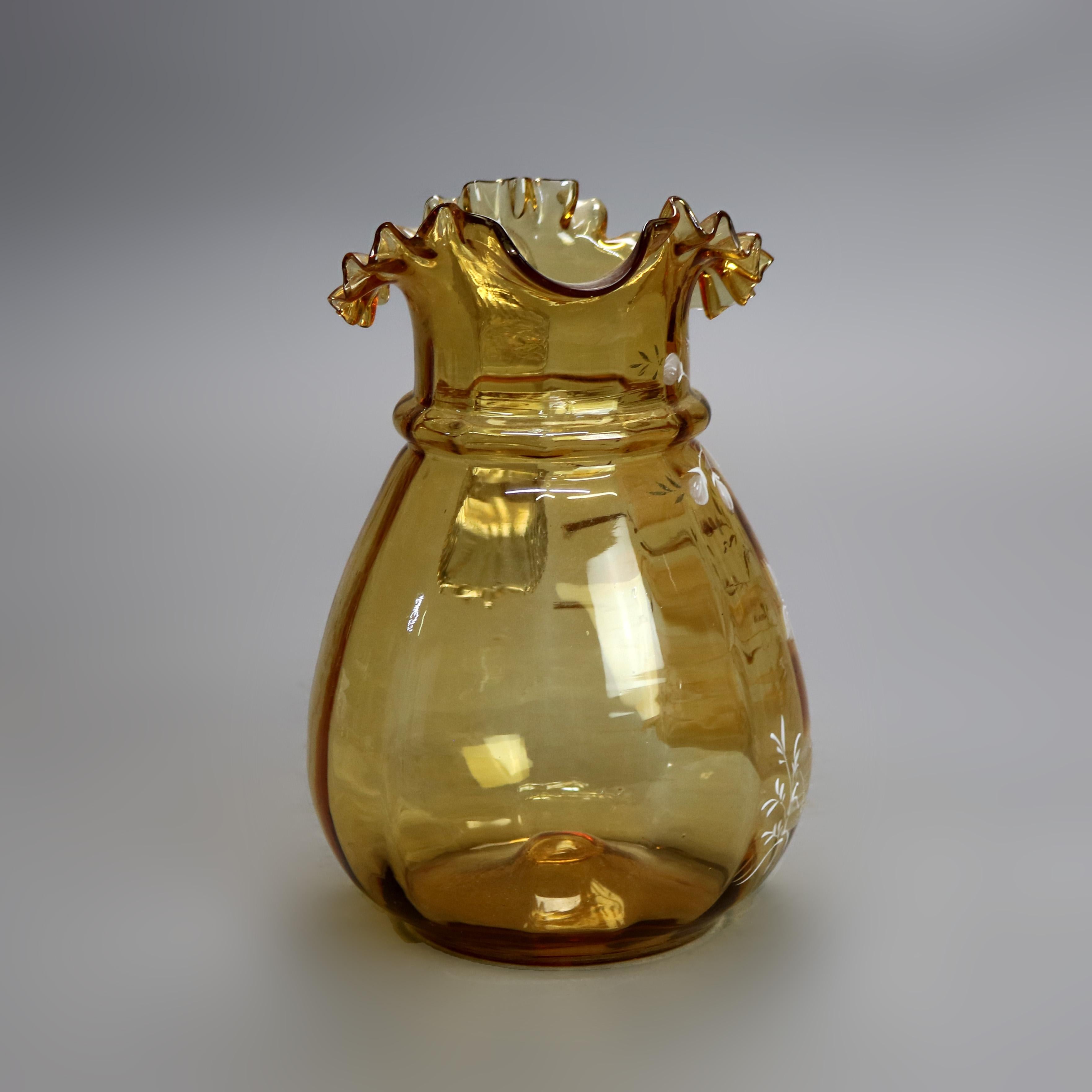 Service à glace victorien ancien en verre ambré peint à la main C1900 en vente 2