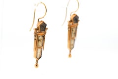 Antique Victorian American 14 Karat Yellow Gold Moss Agate Dart Earrings