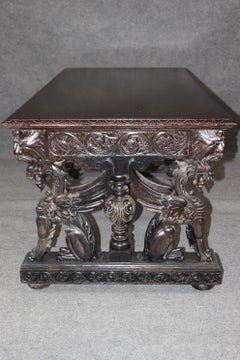 Antique Victorian American Carved Griffin Desk Attributed to RJ Horner