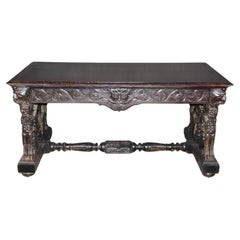 Antique Victorian American Carved Griffin Desk Attributed to RJ Horner