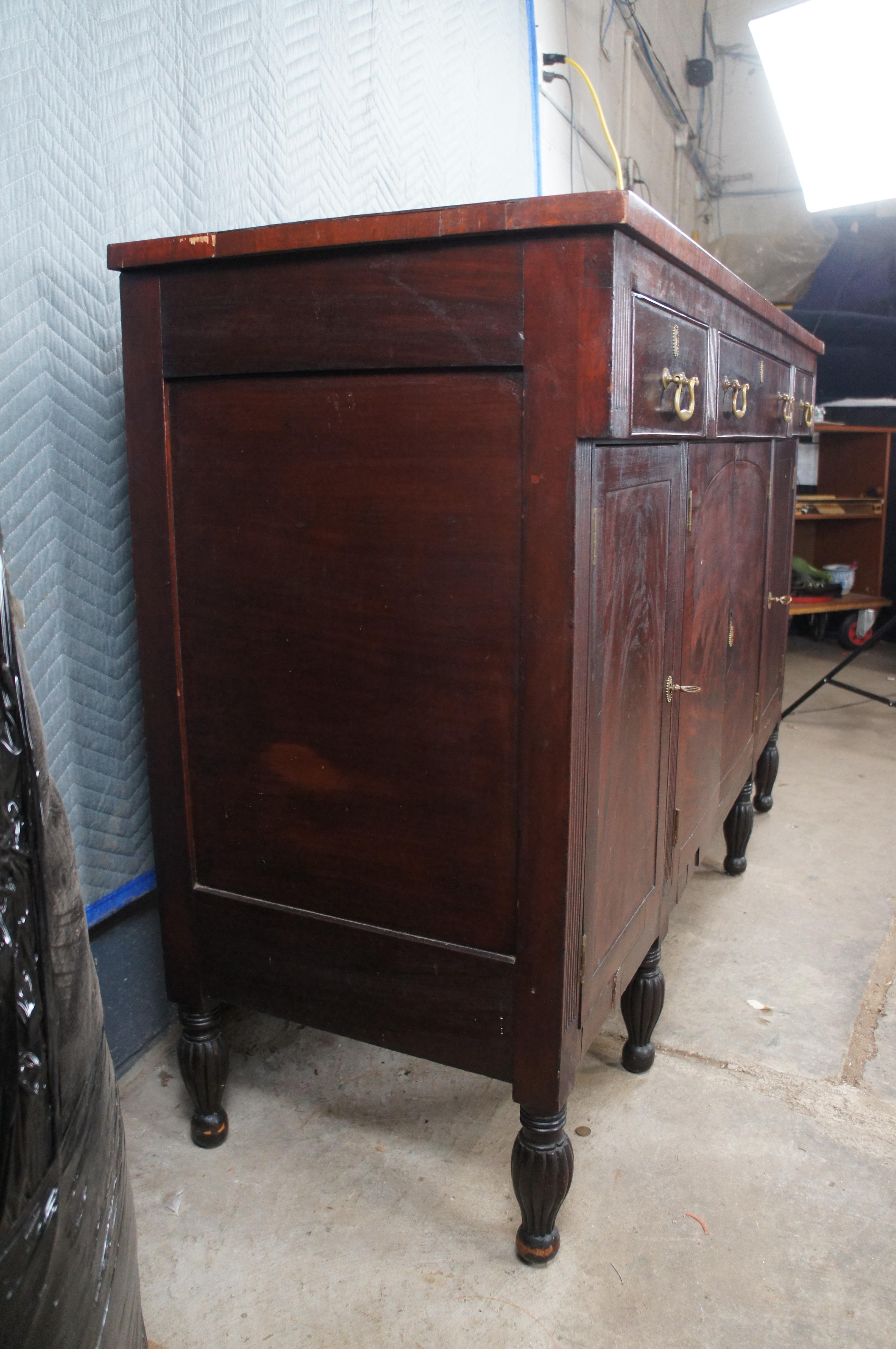 Antique Victorian American Empire Flame Mahogany Buffet Sideboard Console 62