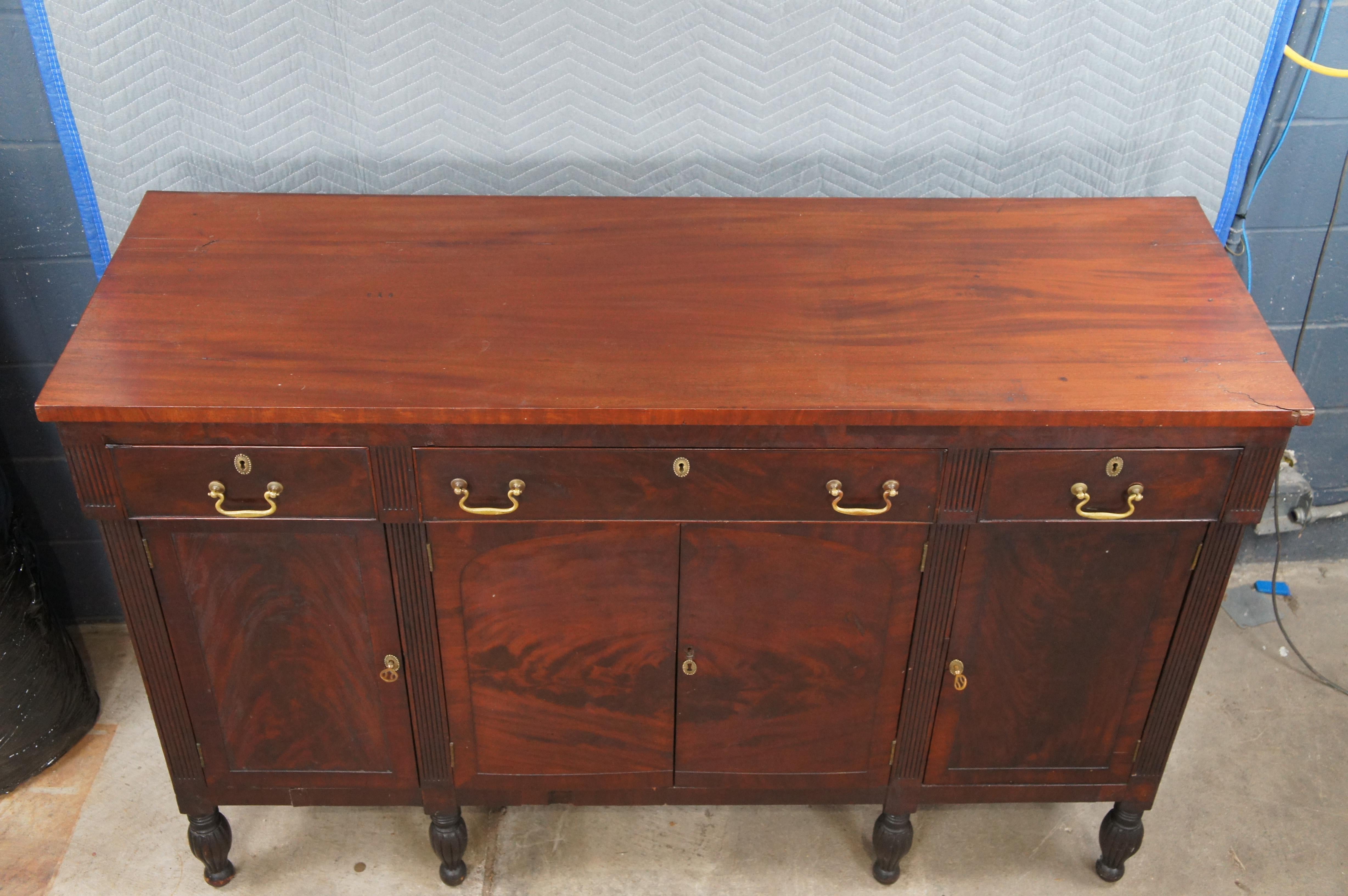 19th Century Antique Victorian American Empire Flame Mahogany Buffet Sideboard Console 62