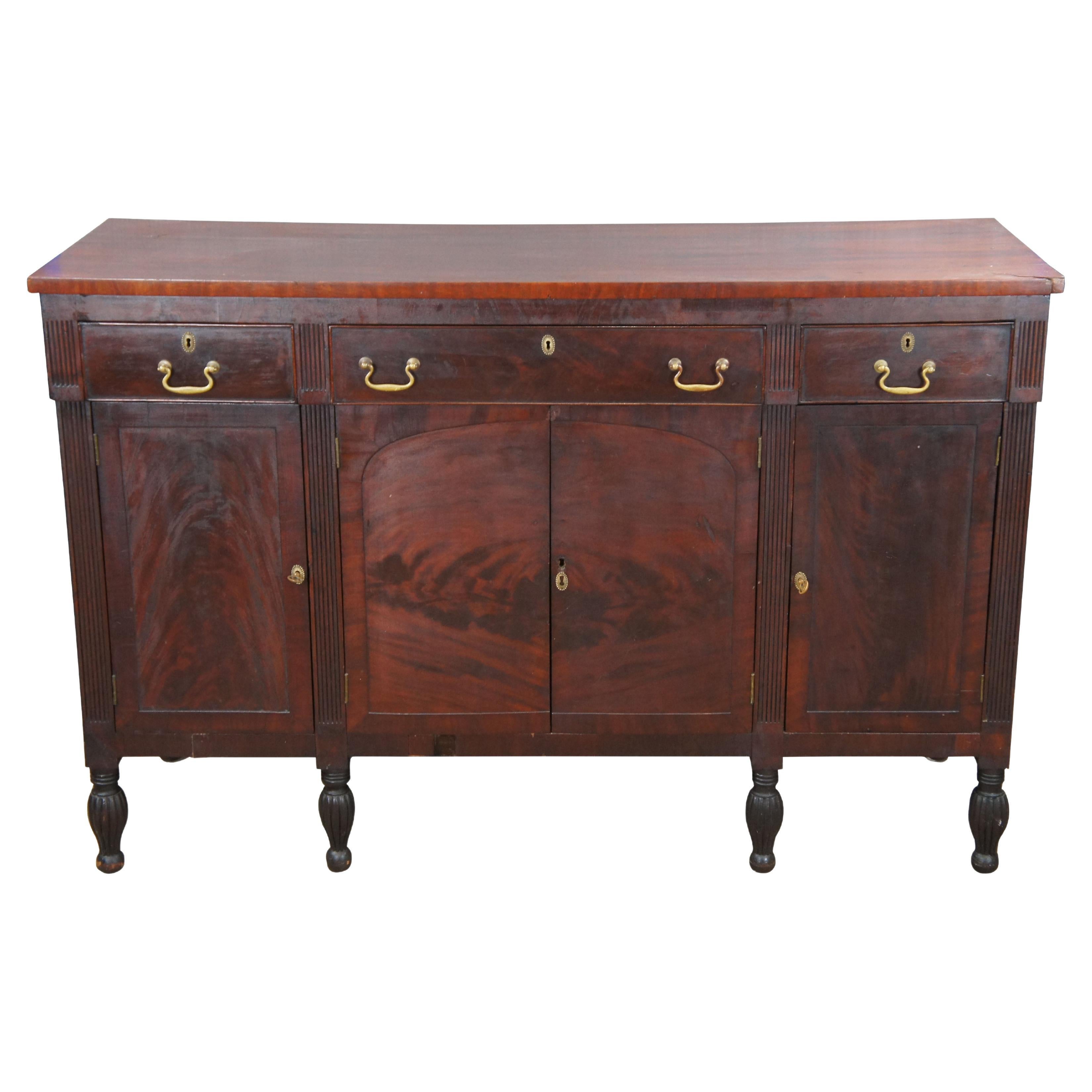 Antique Victorian American Empire Flame Mahogany Buffet Sideboard Console 62" For Sale