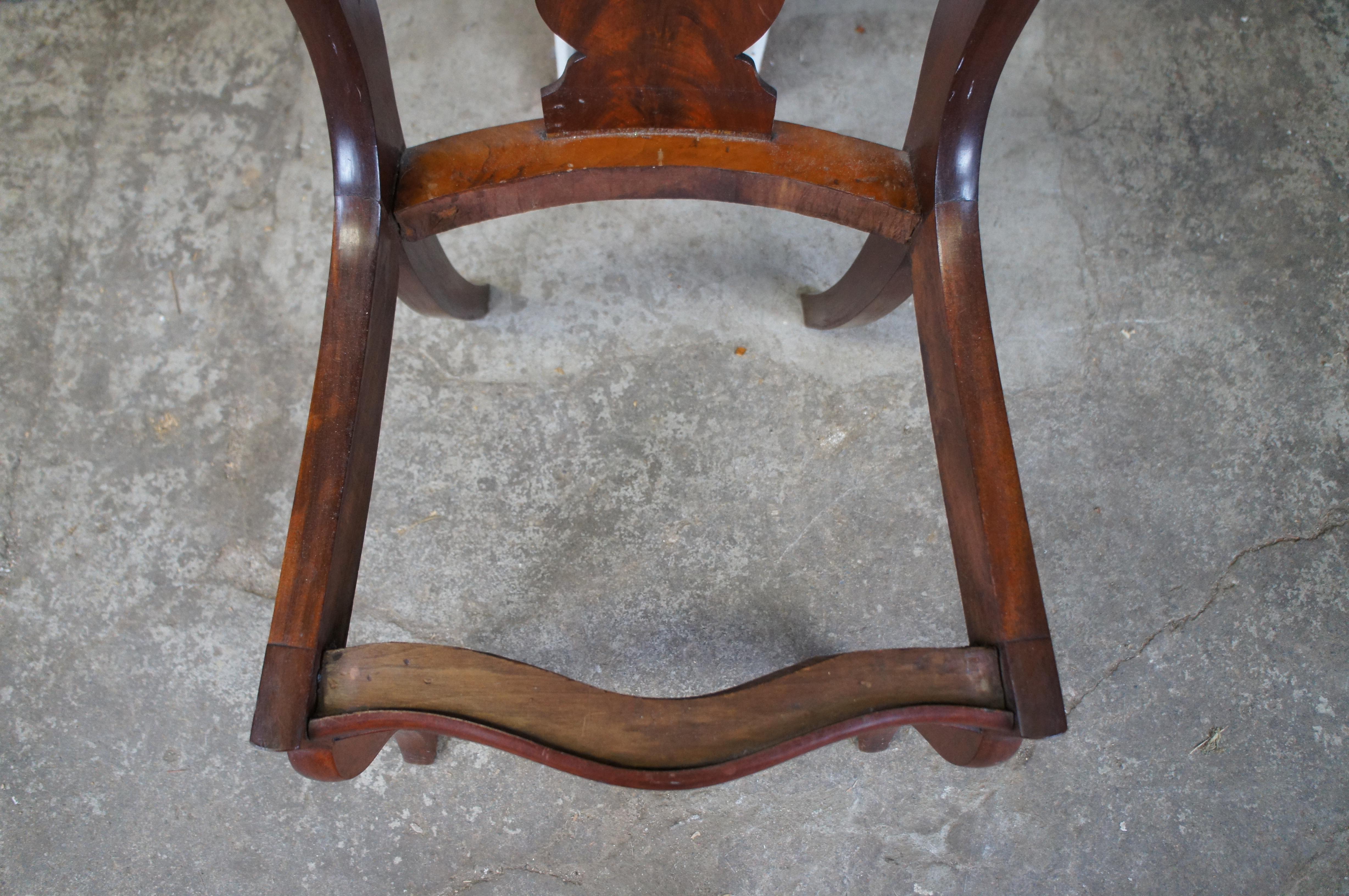 Antique Victorian American Empire Flame Mahogany Side Chair Embroidered Seat For Sale 1