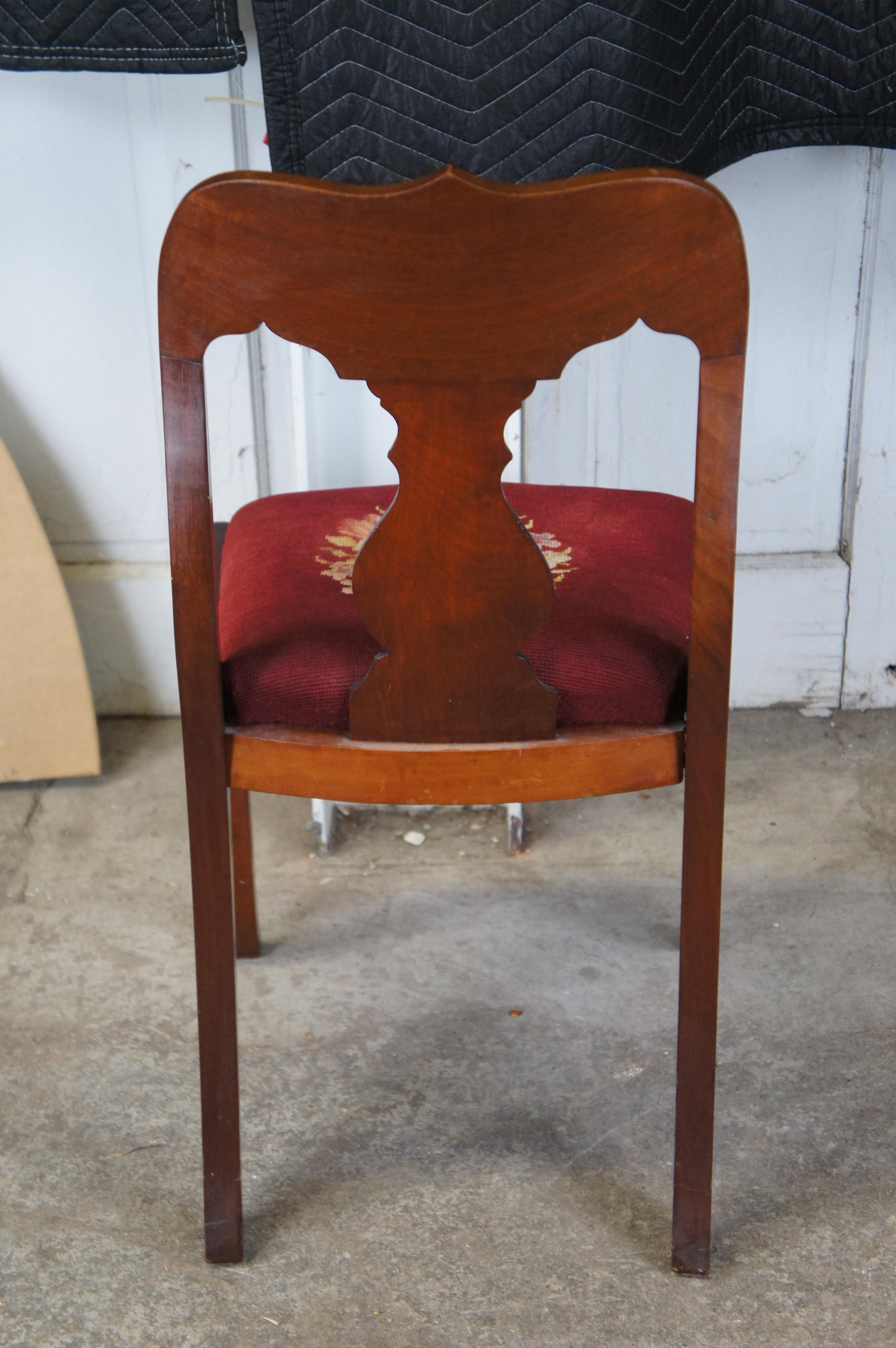 Antique Victorian American Empire Flame Mahogany Side Chair Embroidered Seat For Sale 3